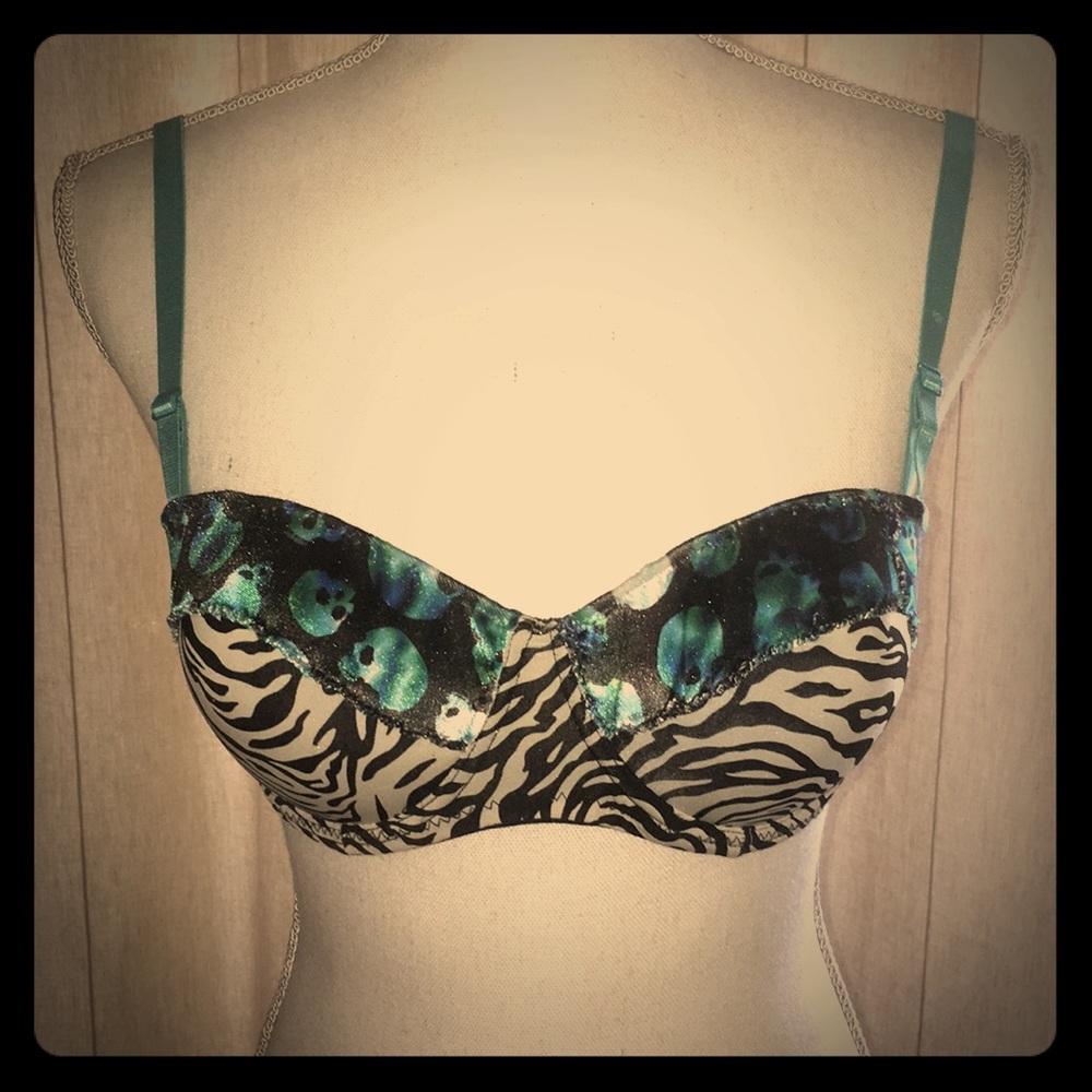 Velvet blue skull zebra print bra